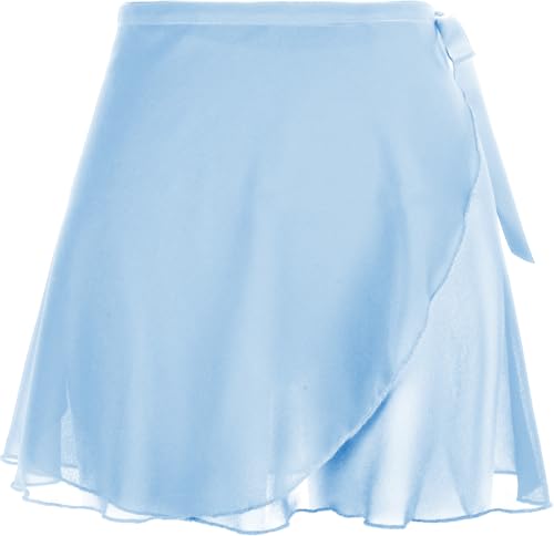 Ballett Rock Blau Wickelrock Tanz Rock aus Chiffon Mit Taille Ballettrock Schnür Gymnastik Ballettrock für Mädchen und Damen(Hellblau)