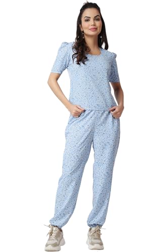 Image of POPWINGS Casual Printed Top and Joggers Set for Women || Stylish Summer Co-Ords Set for Women || Round-Neck Top and Joggers Combo Set for Women