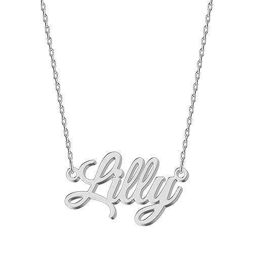 Image of UMAGICBOX Personalized Silver Name Necklace Lilly - Customizable Engraved Stainless Steel Pendant for Women - Unique Gift for Birthdays, Anniversaries, Graduations, and Valentine's Day
