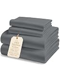 100% Egyptian Cotton King Sheet Set – Premium 1000 Thread Count Naturally Cooling & Breathable King Sheets, Authentic Long-Staple Cotton for Lasting Softness, Snug Fit 15' Deep Pocket Fitted -Charcoal