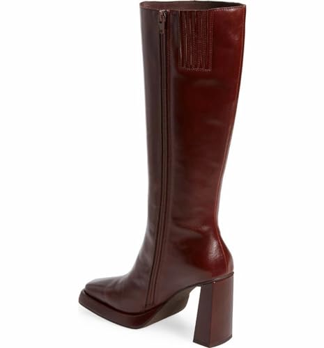 Dsevht Black Leather Knee High Boots for Women Platform Chunky Block Heeled Tall Long Boots Square Toe and Side Zipper Design Fashion Dress 70s Gogo Boot2