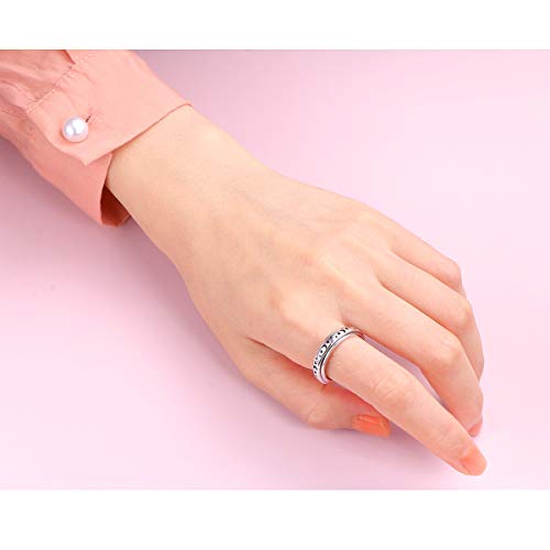 S925 Sterling Silver Spinner Fidget Anxiety Worry Relieving Boredom Adhd Autism Band Rings Moon Stars Jewelry Men Women #TOP1