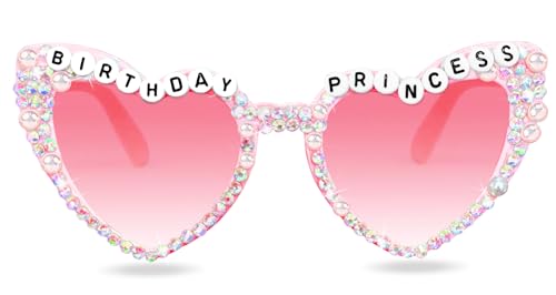 Birthday Sunglasses for Women, Pink Heart Shaped Birthday Princess Glasses Outfit Decorations for Girl Party Gifts