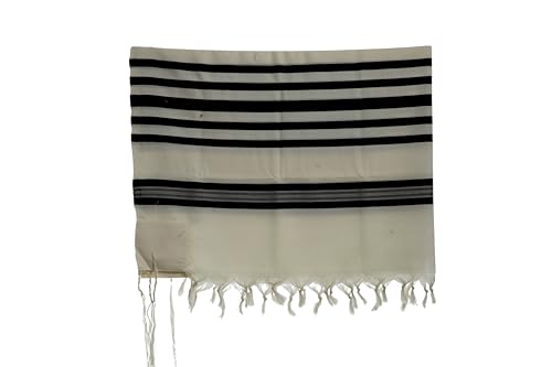 100% Wool Tallit Traditional Smooth Fabric (Modim) Prayer Shawl 1-Hole Thin Ashkenaz Knot