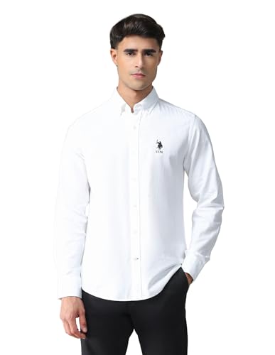 Image of U.S. POLO ASSN. Solid Slim Fit Shirts for Men - 100% Cotton, Full Sleeve Mens Casual Shirts