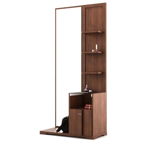 Image of Spacewood Dressing Table | Grace | 3 Year Warranty | 4 Shelves & 1 Drawer, Vanity Table for Bedroom, Living Room, and Home| Engineered Wood | Walnut Rigato