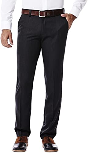 Haggar Men's Performance Micro Heather Gab Slim-Fit Plain-Front Pant