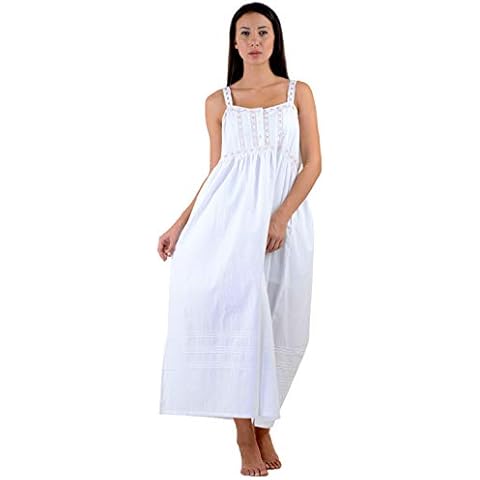 Cotton Lane Hand-Stitched 100% Cotton Nightdress -Sizes UK 8 to 38 (Decorated with Lace & Pin-tucks) White Cover