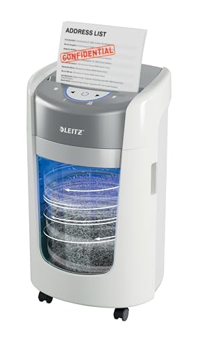 Leitz IQ Optimax Home Office 225 P5 Aktenvernichter, Mikroschnitt, Bis 6 Blatt 80 g/m², 45 Prozent mehr Volumen, 15 L Behälter für 225 x A4, Leiser Betrieb, 20 Min Laufzeit, Weiß, 83580000