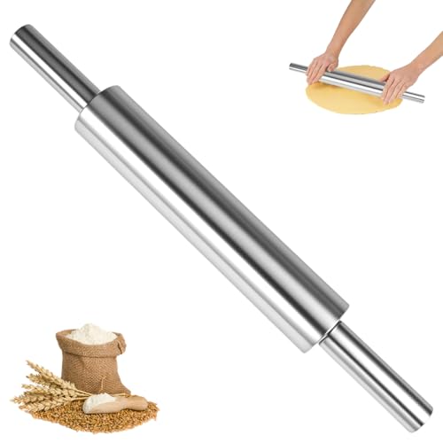 Rouleau Patisserie, Ø 5 x 43cm Rouleaux à Pâtisserie, Rouleau à Pâtisserie En Acier Inoxydable Antiadhésif avec Poignées, pour Pizza, Pâte, Biscuit,...