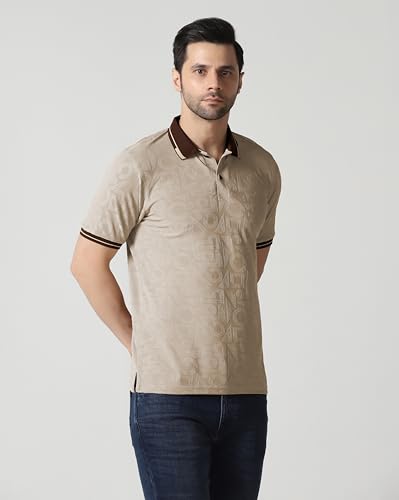 Image of TOPLOT Men's Premium Jacquard Polo T-Shirt | Geometric Textured Design | Contrast Collar & Cuffs | Soft Breathable | Perfect for Office & Casual Wear | Available in Pack of 2 (5281)