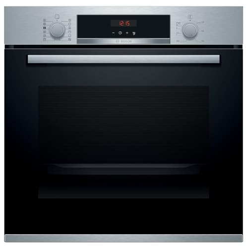 Bosch Serie 4 HRA574BS0, Horno Multifunción con vapor añadido, A, Encastrable, 60 cm, 71 l, 7 F, Pirólisis & Asistente de limpieza, Ap. Abatible, Cristal negro/inox