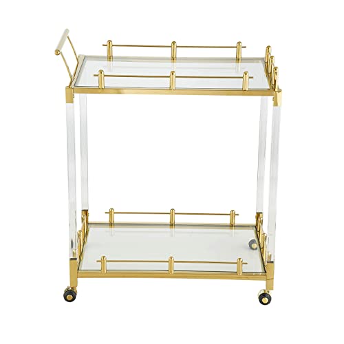 Likenow Acrylic Bar Carts On Wheels,Home Bar & Serving Cart,Mobile Wine And Beverage Cart With 2-Tiered Storage For Living Room,Kitchen,Dining Room,Indoor,Hotel,Clear,Gold,Rectangular #TOP3