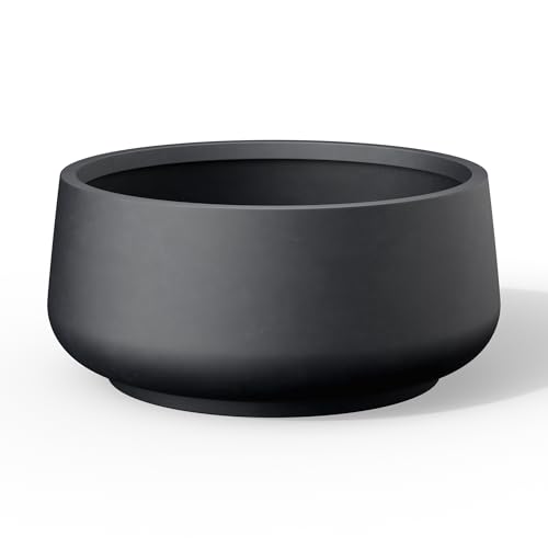 Kante 16.1" Dia Round Curvy Concrete Planter, Large Plant Pots with Drainage Hole and Rubber Plug for Indoor Outdoor Plants, Flower Pot for Home Garden Patio Porch, Black by Kante - Used condition - US$86.58
