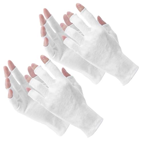 Classicseali 2 Paar Baumwollhandschuhe Weiß,Fingerlose Handschuhe Weiß,Schweißfeste und Atmungsaktive Cotton Gloves für Ekzeme,Händetrocknen,Schlafen,Lotion,Spa,Fahren,Golf,Radfahren