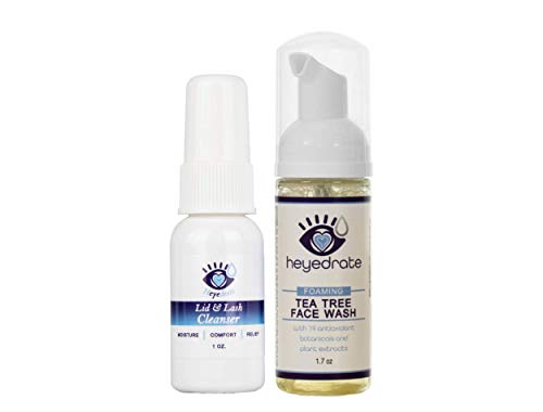 Heyedrate Lid and Lash Cleanser Plus Heyedrate Foaming Tea Tree Face Wash for Eye Irritation Bundle