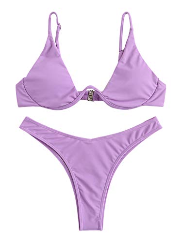 Verdusa Women s Sexy Triangle Bathing Two Pieces Swimsuit Bikini Set Lavender M