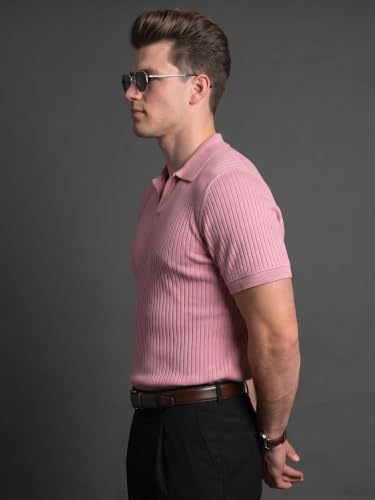 Image of Veirdo Men's Rib Knit Polo T-Shirt in Cotton Fabric, Classic Collar with Modern Fit, Stylish for Casual Wear, Available in Sizes S to 2XL