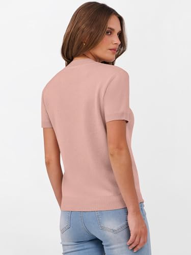Image of ANRABESS Womens Short Sleeve Sweaters Wool Blend Crew Neck Sweater Shirts Business Casual Work Tops 2026 Summer Outfits