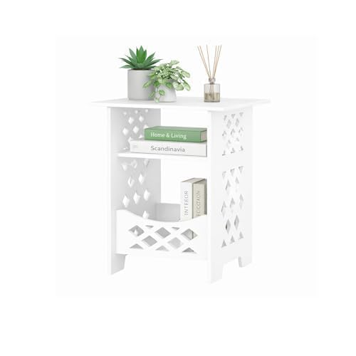 SUNNYNEST 3-tier Bedside Table with Storage Drawers Small Side Table Side