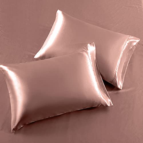 Image of SiinvdaBZX 3-Piece Set Satin Twin Fitted Sheet & 2 Pillowcase, Champagne Silky Soft Fitted Bottom Sheet, Wrinkle Free, Fade Resistant, Deep Pocket Bed Sheet (Deep Up to 15 inch)