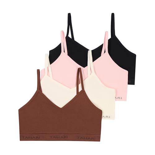 Tahari Girls Training Bra 4-Pack Bralette Set Black, Light Pink, Brown, Ivory, Medium