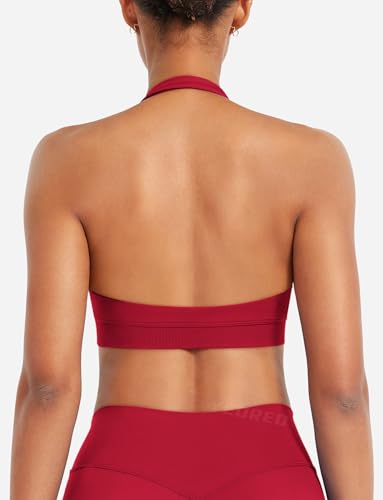 Image of YEOREO CoreFlex Women Halter Sports Bra Workout Seamless Padded Basic Bra Open Back Yoga Gym Crop Top