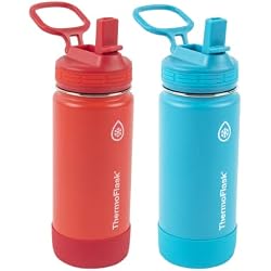 1 of ThermoFlask Kids 16 oz Insulated Water Bottles with Straw Lid BPA-Free Stainless Steel Leakproof & Spill-Proof Design Easy Clean Wide Mouth 2-Pack for School, Sports, Playdates, Red/Blue