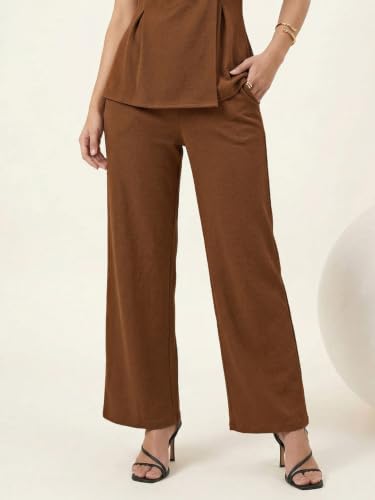 Image of Selvia Women's Solid Wrap Style Top with Wide Leg Trousers Co-Ord Set