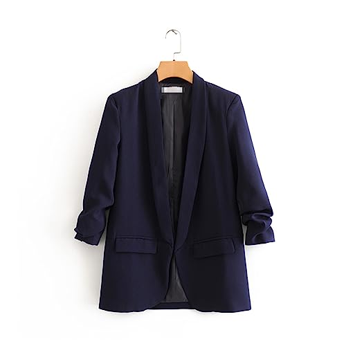 Women Fashion Solid Color Notched Collar Blazer Coat3
