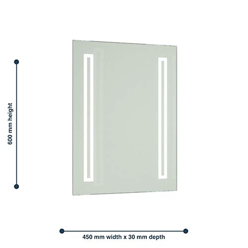 Bathroom Wall Mounted Mirror with LED Light - Vanity Shaving Make Up Mirrors with Push Switch - 60 x 40cm - Battery Operated, No Wiring Required!