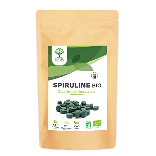 Bio Spirulina – BCAA Eisen Vitamin A 65% Protein 17% Phycocyanin – rein und ohne Zusatzstoffe – Nahrungsergänzungsmittel – 500 mg/Tablette – in der EU verpackt – Bio Zertifizierung – 300 Tabletten