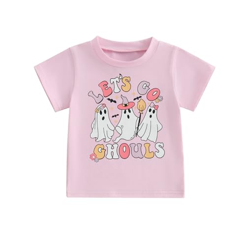 Kids Girls Halloween T-Shirt Casual Ghost Letter Print Round Neck Short Sleeve Tops for Toddler Baby Summer Clothes