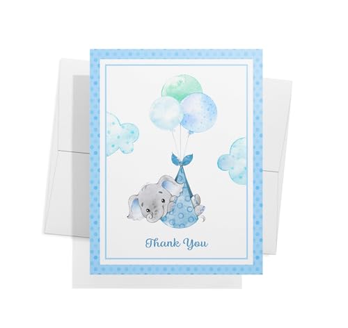Image of Twigs Paper Baby Boy Shower Thank You Cards, 12 Blue Elephant Note Cards