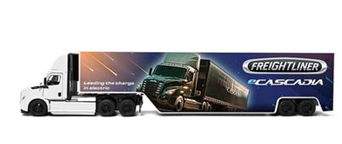 KiNSMART - Freightliner eCascadia Semi-Truck & Container 13Inch 1:62 Scale, Die Cast Metal Model, Pullback Action (White + Decals)