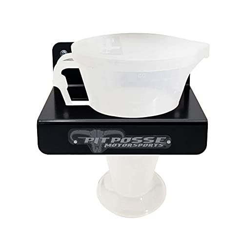 Pit Posse PP3346 Ratio Measuring Cup w/Lid And Aluminum Caddie Combo- For Oil Mixture 2 Stroke Engine Fluid Utility Can 16:1 to 70:1 Premixed Ratio- Storage Holder Caddie w/Cup Included (Black)