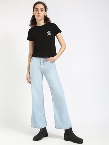 Calvin Klein Damen T-Shirts Kurzarm Script Institutional Baby Tee Rundhalsausschnitt, Schwarz (Ck Black), L – Ansicht 4