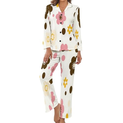 Pyjama femme vêtement de détente 2 pièces avec haut boutonné et pantalon imprimé