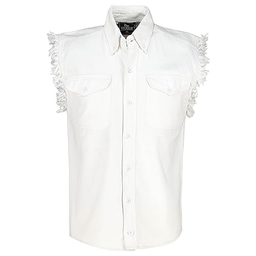 100% Cotton Denim Shirt- Sleeveless Shirt with Pockets & Cut-Off Sleeves