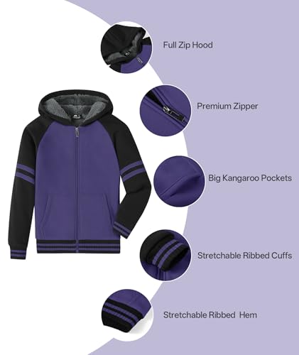 SWISSWELL Hooded Jacket for Boys Full Zip Ultra Soft Sherpa Fleece Hoodie Sweatshirt for Kids School Hooded Outerwear