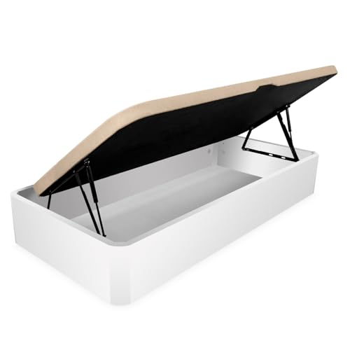 amuéblate Online - Canapé Abatible Apertura Lateral de Madera con Gran Capacidad, Espacioso, Transpirable y Resistente, Esquinas Redondeadas, 90 x 190, Blanco