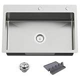27x18 Inch Kitchen And Bar Sink-Stainless Steel Drop In Kitchen Sink Modern Single Bowl Topmount Bar Sink Come...
