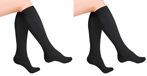 Image of Heelbo Compression Socks for Men and Women to Relieve Discomfort associated with Varicose Veins, Improve Circulation, Soothe Tired Legs and Reduce Minor Swelling, 15-20mmHG, Black, Medium (Pack of 2)
