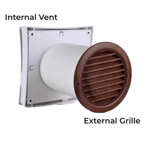 Kit de rejilla de ventilación VENTS-US PS 100 para pared - Kit de ventilación pasiva de entrada de aire fresco con flujo de aire ajustable, incluye conducto telescópico de aire y cubierta redonda duradera color caoba miniatura 2