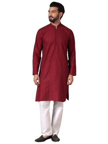 Image of Men's Solid Regular Fit Ethnic Wear White Kurta Pajama Set with Front Pocket