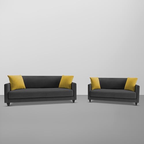Image of Casaliving Dominic 3 + 2 Seater Sofa Set for Living Room (Black) Premium Fabric Sofa