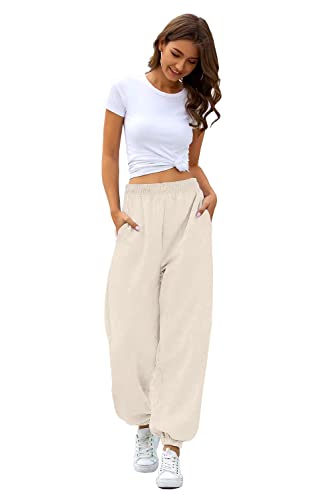 Image of Women's Cinch Bottom Sweatpants Pockets High Waist Sporty Gym Athletic Fit Jogger Pants Lounge Trousers