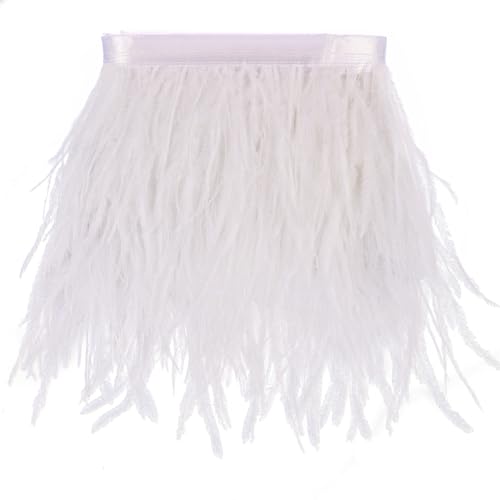 2 Yards 4-6inch Dyed Ostrich Feathers Trim Fringe for DIY Dress Sewing Crafts Ostrich Feathers Costumes Decoration (White)