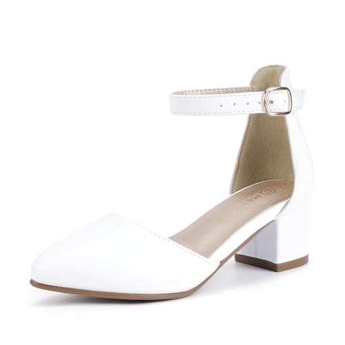 Image of Hehainom Girls Dress Shoes Chunky High Heels Ankle Strap Pumps