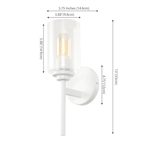 Image of JONATHAN Y 13 inch White Clear 1-Light Metal Cylinder Wall Sconce Farmhouse Industrial Modern Indoor Lighting for Hallway Bathroom with Glass Shade LED Bulb Included JYL9547E